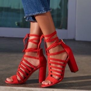 Sam Edelman - Yarina Heeled Sandal, Blood Orange suede, size 8.5